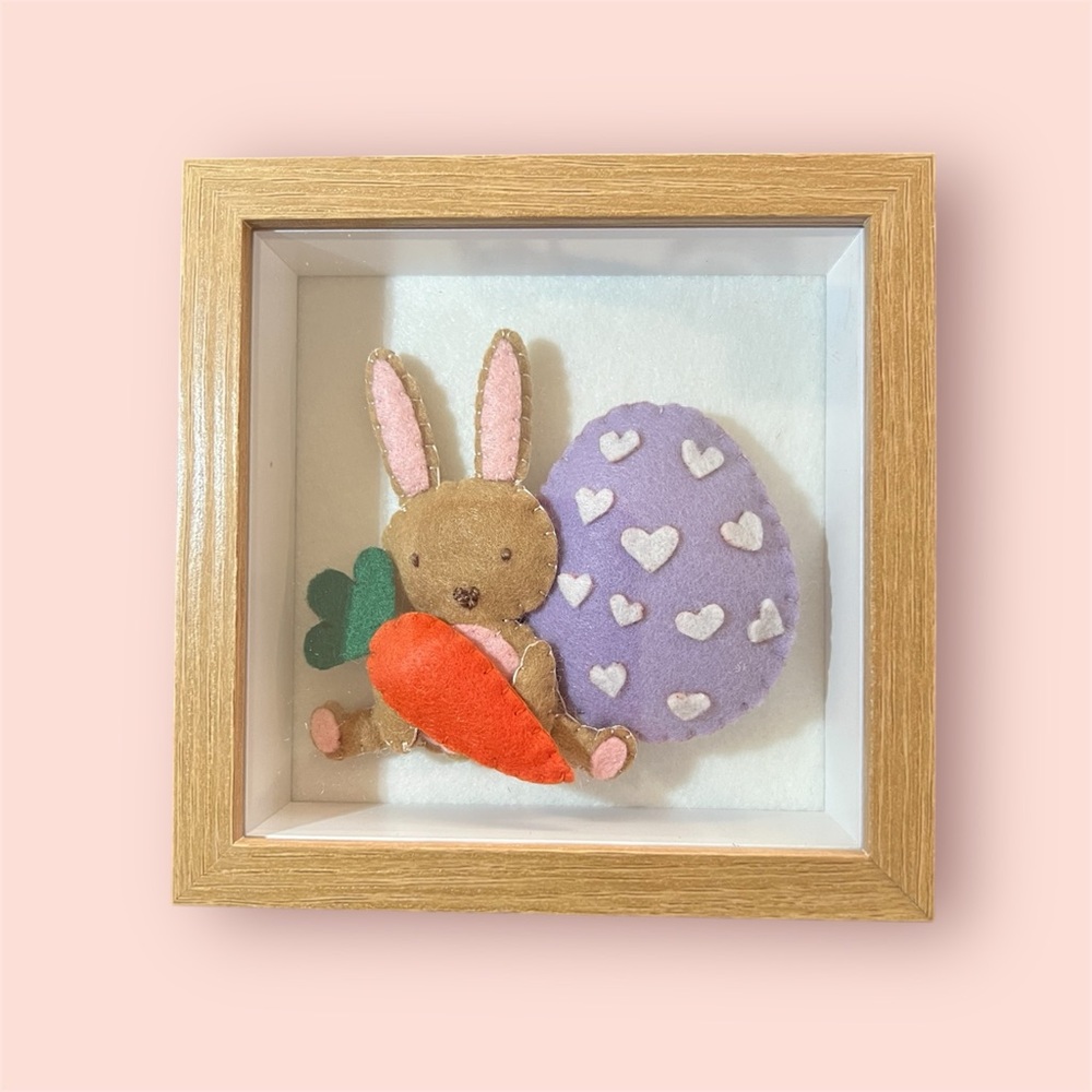 Felt Bunny with Carrot and Heart Egg Art